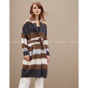 Brunello Cucinelli Fuzzy Mohair Cashmere Cardigan Coat Long Size S